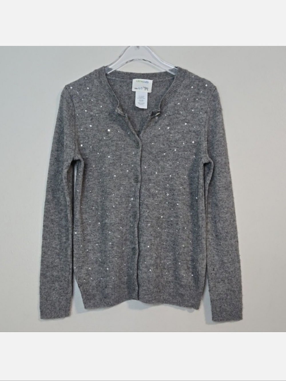 Crewcuts (J. Crew) Grey Wool Blend Cardigan W/ Crystals, Size 6-7 ~ EUC